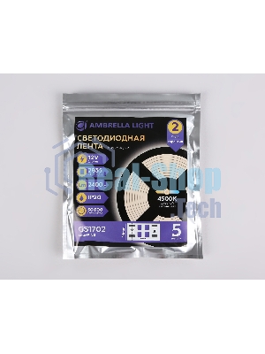 Светодиодная лента Ambrella light GS1702 2835 240Led/ 24W m/ 12V IP20 4500K/ 5000*14*1.2mm (2 конт.)