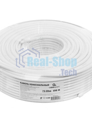 Кабель коаксиальный Cablexpert, RG-6U-CU-1, 75 Ом, 64%, 0,8 мм, медь, белый, 100 м