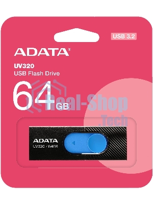 Флешка USB ADATA UV320 (AUV320-64G-RBKBL), 64Gb, USB 3.1, R/W 100/30, черный/синий