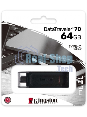 Флешка USB Kingston DataTraveler DT70 (DT70/64Gb), 64Gb, USB Type-C 3.2, R/W 70/45, черный