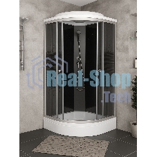 Душевая кабина BAU Stil с поддоном 100x100х215, прозрачное закаленное стекло с черным рисунком 4 мм, черный матовый профиль