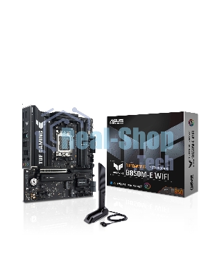 Материнская плата ASUS TUF GAMING B850M-E WIFI, AM5, AMD B850, 4xDDR5, 4xSATA, 3xM.2, 1xPCIe 5.0 x16, 1xPCIe 4.0 x16, 1xPCIe 3.0 x1, 1xHDMI (v2.1), 2xDP (v1.4), 1x2.5Gb LAN, Wi-Fi 6E, Bluetooth 5.3, 1xUSB-C 10Gbps, 2xUSB-A 10Gbps, 2xUSB-A 5Gbps, 4xUSB-A 2.0, 1xPS/2, 3x3.5 мм, 7.1, mATX