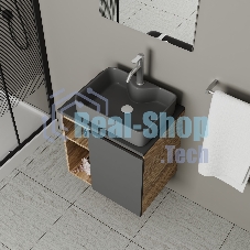 Тумба Bau Dream Blackwood 60 правая, графит, раковина BAU Cerama 48х37 темно-серая матовая, смеситель Hotel Dream, нерж. сталь, выпуск клик клак, белый
