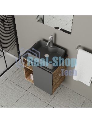 Тумба Bau Dream Blackwood 60 правая, графит, раковина BAU Cerama 48х37 темно-серая матовая, смеситель Hotel Dream, нерж. сталь, выпуск клик клак, белый