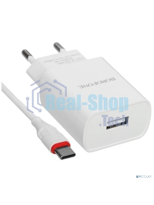 Сетевое зарядное устройство BOROFONE BA20A/Сетевое ЗУ + Кабель Type-C 1m/1 USB/Выход: 10.5W/White