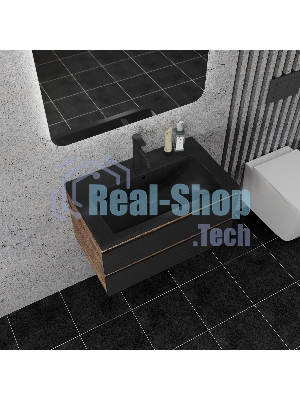 Тумба под раковину Bau Stil Loft black brushed, раковина кварцевая BAU Stil 75, черный металлик