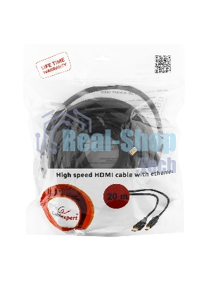 Кабель Cablexpert HDMI CC-HDMI4-20M, 19M/19M, v2.0, медь, позол.разъемы, экран, 20м, черный, пакет