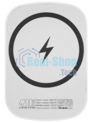Портативный аккумулятор OLMIO QM-05, 4200mAh, 20W PowerDelivery, 15W wireless, белый