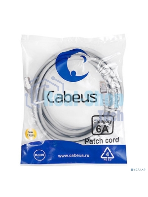 Шнур комм. Cabeus, кат. 6A, экр., S/FTP, RJ45/RJ45, LSZH, AWG26, 5м, серый