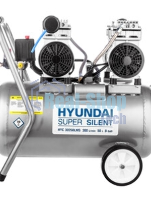 Компрессор поршневой Hyundai HYC 30250LMS безмасляный 300л/мин 50л 2000Вт серебристый/черный