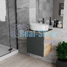 Тумба Bau Dream Blackwood 50 графит, раковина BAU Nimb 50х36, смеситель для раковины высокий Hotel Black, черный