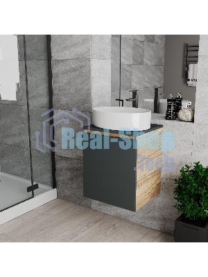 Тумба Bau Dream Blackwood 50 графит, раковина BAU Nimb 50х36, смеситель для раковины высокий Hotel Black, черный