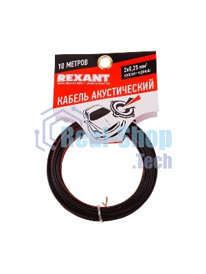 Кабель акустический Rexant 2х0,25 м м², красно-черный, мини-бухта 10 м