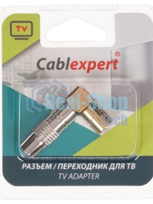 Разъем Cablexpert TVPL-08,TV (мама) позолоченный, латунь OD8.5, 90 градусов, блистер
