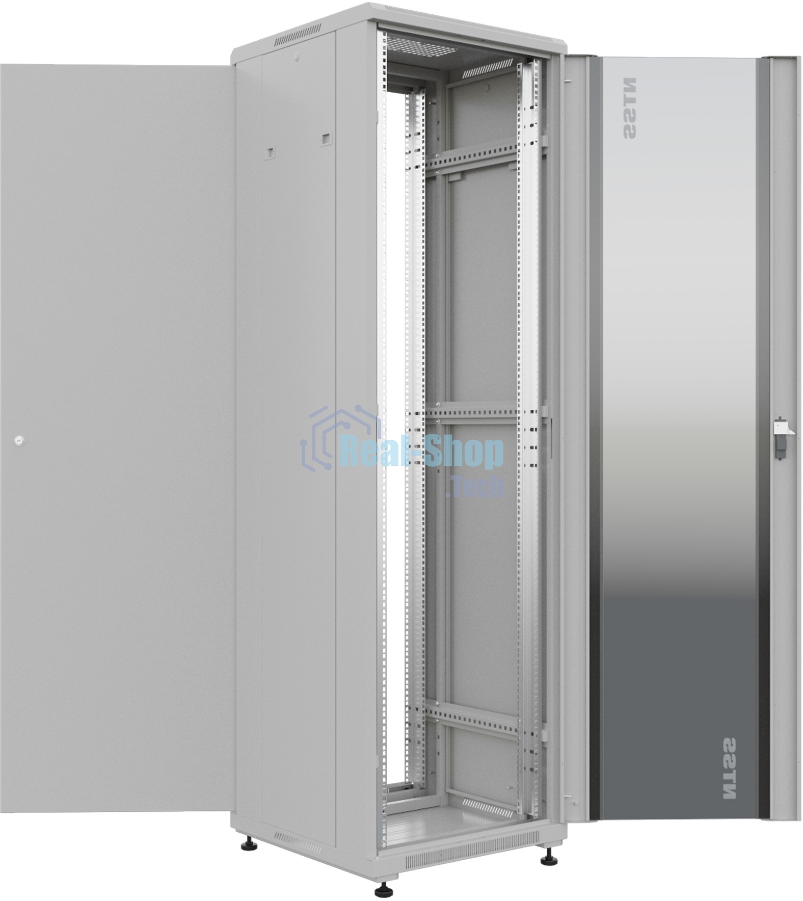 Шкаф серверный NTSS Премиум (NTSS-R42U6060GS) напольный 42U 600x600 мм пер. дв. стекл. металл 900 кг серый IP20 сталь