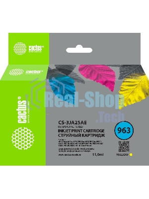 Картридж струйный Cactus CS-3JA25AE 963 желтый пигментный (11 мл) для HP OfficeJet 9010/9012/9013/9014/9015/9016/9019/9020/9025