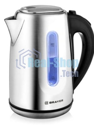 Электрочайник BRAYER BR1014 серебристый, 1.7 л, 2200 Вт, скрытый нагревательный элемент
