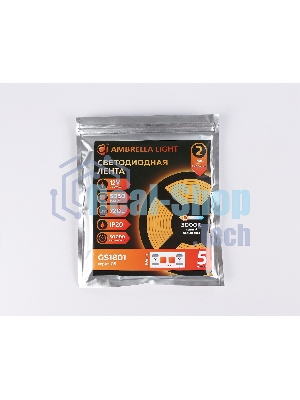 Светодиодная лента Ambrella light GS1801 5050 30Led/ 7.2W m/ 12V IP20 3000K/ 5000*10*1.87mm (2 конт.)