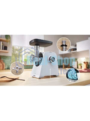 Мясорубка электрическая Bosch MFWS420W белый, 1900 Вт, 2.5 кг/мин, реверс, насадки - 3
