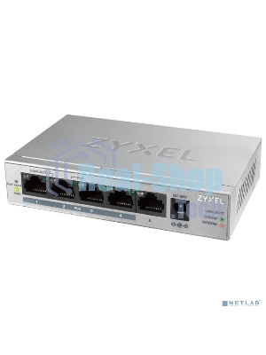 Коммутатор Zyxel GS1005HP Switch PoE +, 5xGE (4xPoE +), desktop, metal, silent, PoE budget 60 W