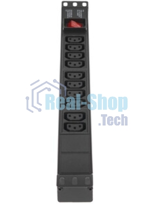Блок розеток горизонтальный ExeGate ServerPro PDU-19H001 Al-10С13-C14-SW, 1U, Алюминий, 10 IEC 320 C13, С14, выкл. с подсветкой, черный