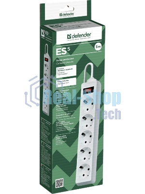 Сетевой фильтр Defender ES, 5.0 м, 5 розеток белый