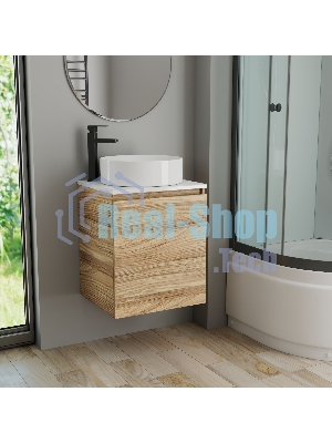 Тумба Bau Dream Blackwood 50 с дверцей, раковина BAU Dream круглая D41, смеситель для раковины высокий Hotel Black, черный