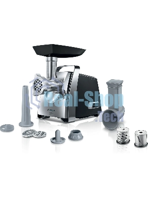 Мясорубка электрическая Bosch MFW67440 черный, 2000 Вт, 3.5 кг/мин, реверс, защита от перегрузки, насадки - 4