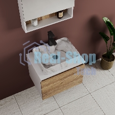 Комплект: тумба Bau Dream Blackwood 60, 1 ящик, раковина прямоугольная BAU Cerama 48х37, мрамор, смеситель Hotel Black, черный матовый, выпуск клик клак черный