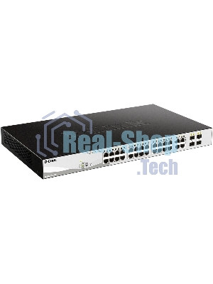 Коммутатор D-Link DGS-1210-28MP/FL1A, L2 Managed Switch with 24 10/100/1000Base-T ports and 4 100/1000Base-T/SFP combo-ports (24 PoE ports 802.3af/802.3at (30 W), PoE Budget 370 W).8K Mac address, 802.3x Flow C