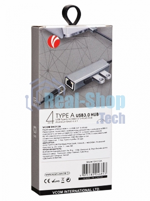 Переходник VCOM USB 3.0 -->RJ-45 1000Mbps+3 USB3.0, Aluminum Shell, 0.2м DH312A
