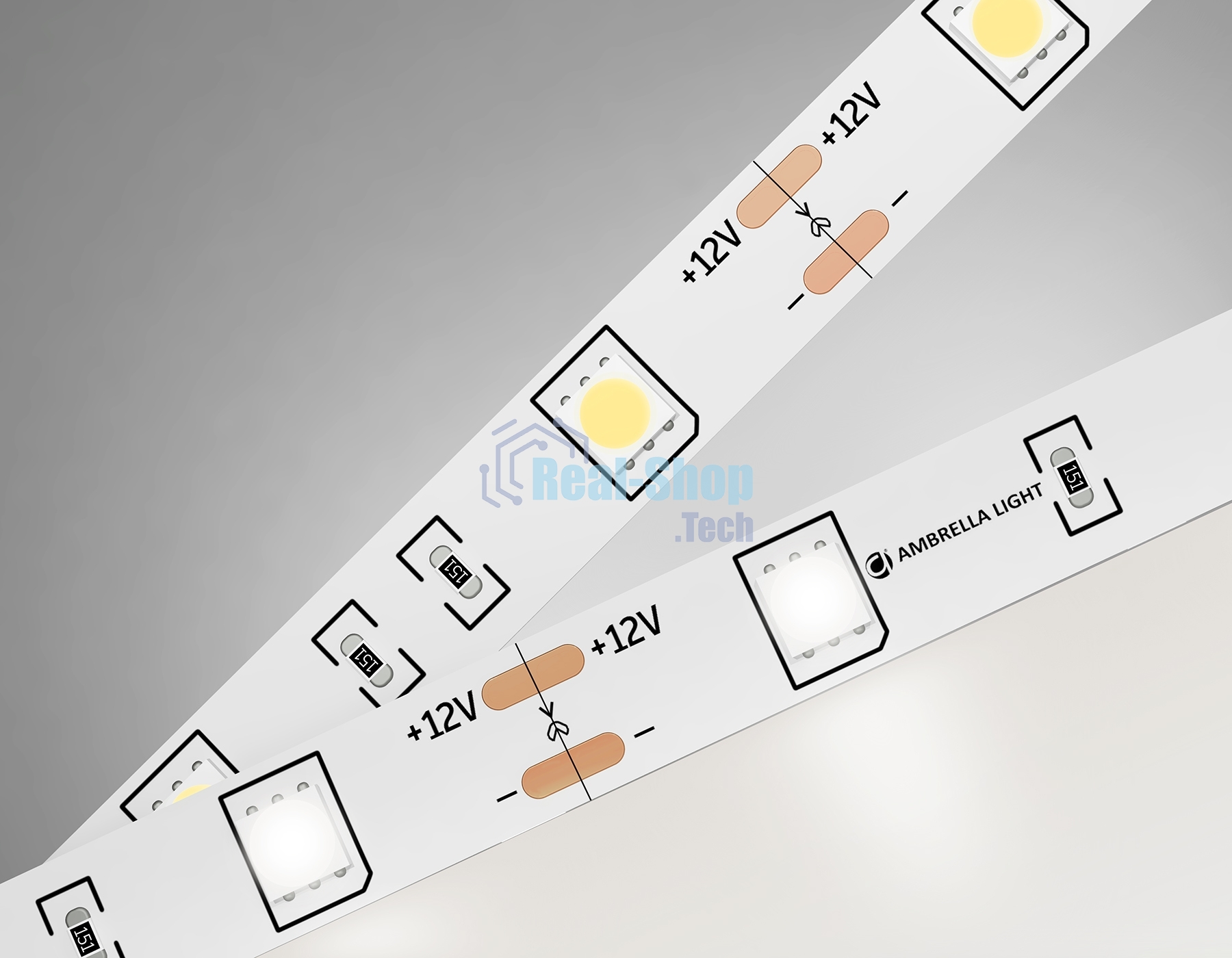 Светодиодная лента Ambrella light GS1802 5050 30Led/ 7.2W m/ 12V IP20 4500K/ 5000*10*1.87mm (2 конт.)