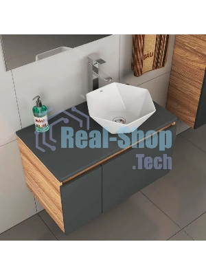 Комплект для ванной, 4 предмета (тумба Bau 80, графит + раковина на столешницу BAU Crystal 40х40 + смеситель Hotel Still, выпуск клик-клак, хром)