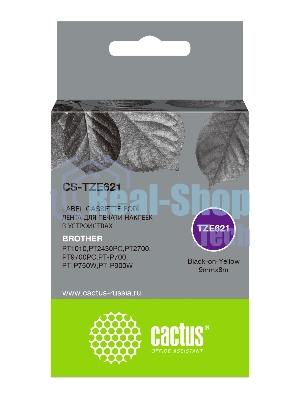 Картридж ленточный Cactus CS-TZE621 черный шрифт, желтый фон (9 мм, 8 м) для Brother 1010/1280/1280VP/2700VP