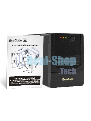 Источник бесперебойного питания ExeGate Power NB-600.LED.AVR.2SH (600VA/360W, LED, AVR, 2*Schuko, батарея 12V 7.2Ah, Black)
