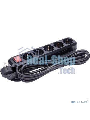 Сетевой фильтр 5bites SP5B-330 5S, 3*1.5 мм2, 16A, ABS, 3M, черный