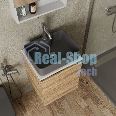 Тумба Bau Dream Blackwood 50 с дверцей, раковина BAU Cerama 48х37 темно-серая матовая, смеситель Hotel Dream, нерж. сталь, выпуск клик клак, хром