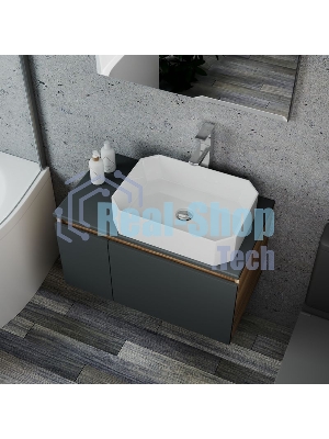 Комплект для ванной, 4 предмета (Тумба подвесная Bau Blackwood 80 графит + Раковина BAU Hotel 51х37, Смеситель Hotel Still, нерж. сталь, выпуск)