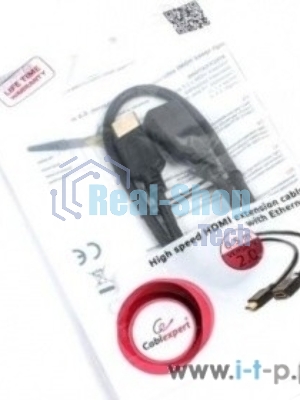 Кабель-удлинитель HDMI Cablexpert CC-HDMI4X-0.5M, 19M/19F, v2.0, позол.разъемы, экран, 0.5м, черный, пакет