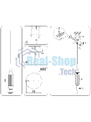 Светильник Ambrella light LH55251 BK/BS/CL черный/латунь/прозрачный E14 max 40W D65*1500