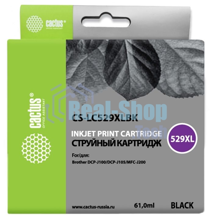 Картридж струйный Cactus CS-LC529XLBK черный (61 мл) для Brother DCP-J100/J105/J200