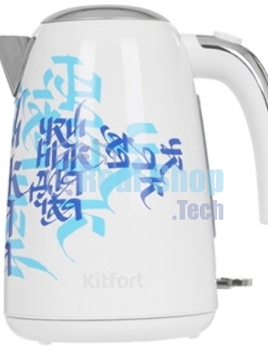 Чайник электрический Kitfort КТ-6772 1.7 л, 2200 Вт, белый/синий корпус: металл/пластик