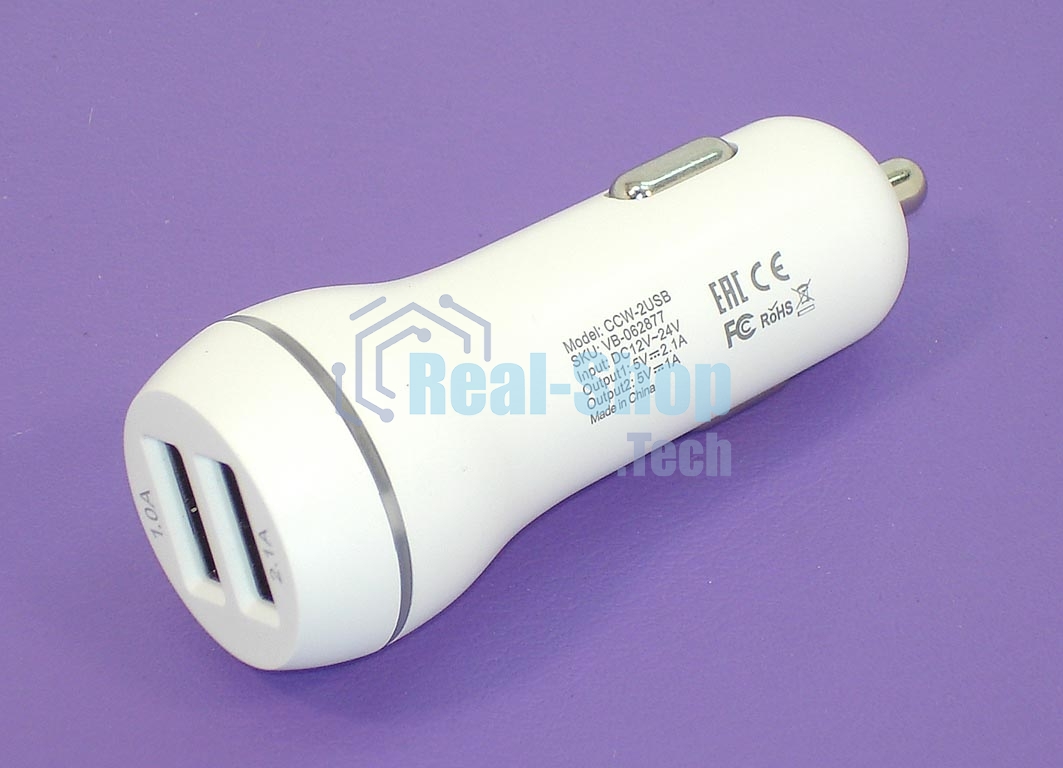 Автомобильное зарядное устройство AMPERIN CCW2USB USB 1 DC 5V/2.1A USB 2 5V/1A белый