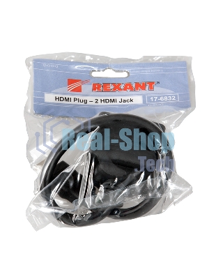 Переходник Rexant штекер HDMI - 2 гнезда HDMI с проводом, черный (10 шт./уп.)