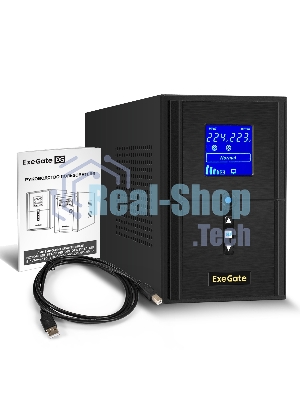 Источник бесперебойного питания ExeGate SineTower SN-1500.LCD.AVR.2SH.1C13.USB 1500VA/1200W, чистая синусоида, LCD дисплей, AVR, 2*Schuko+1*C13, USB, линейно-интерактивный, черный