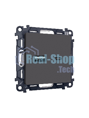 Комплект механизма розетки ALFA Графит мягкое касание 2USB A+C 20W (быстрая зарядка) QUANT (AP9110, VM177) MA911010