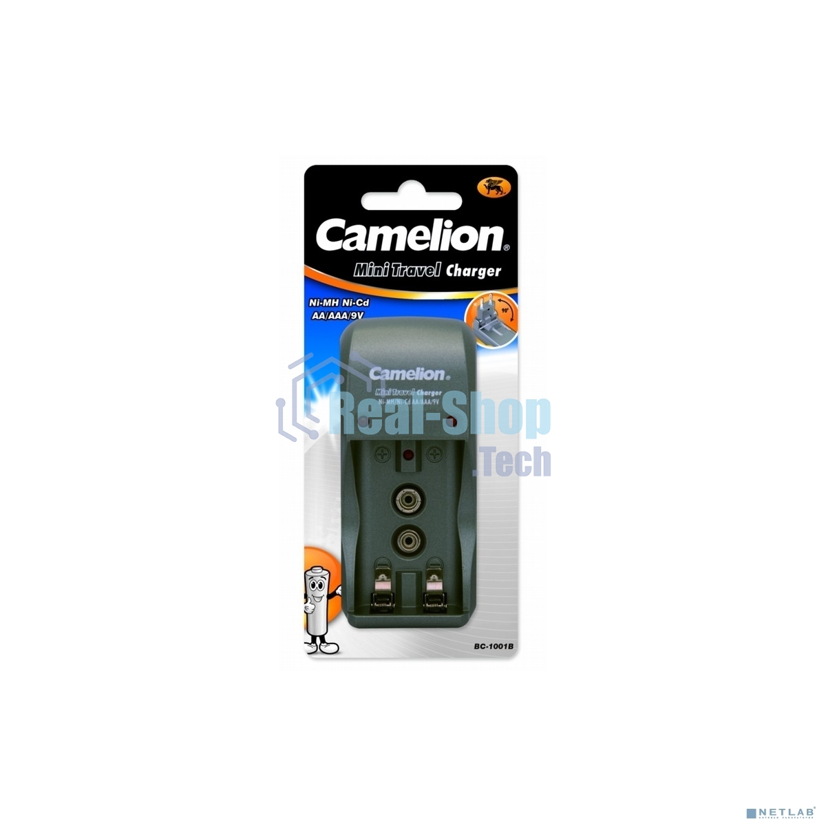 Зарядное устройство Camelion BC 1001A titanium ЗУ для 2 х AA, AAA или 1x9V, 200мА, складная вилка, таймер)