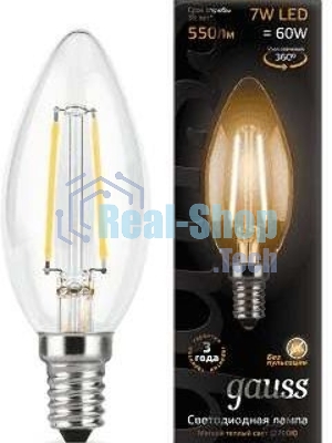 Лампа светодиодная Gauss LED Filament Свеча E14 7W 550lm 2700К 1/10/50
