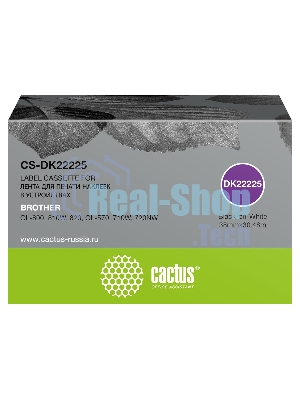 Картридж ленточный Cactus CS-DK22225 (DK-22225) 38 мм, черный шрифт, белый фон, 30.48 м для Brother QL-800, 810W, 820, QL-570, 710W, 720NW