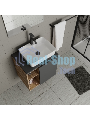 Тумба Bau Dream Blackwood 60 правая, графит, раковина BAU Cerama 48х37 белая, смеситель Hotel Dream Black, нерж. сталь, черный, выпуск клик клак черный